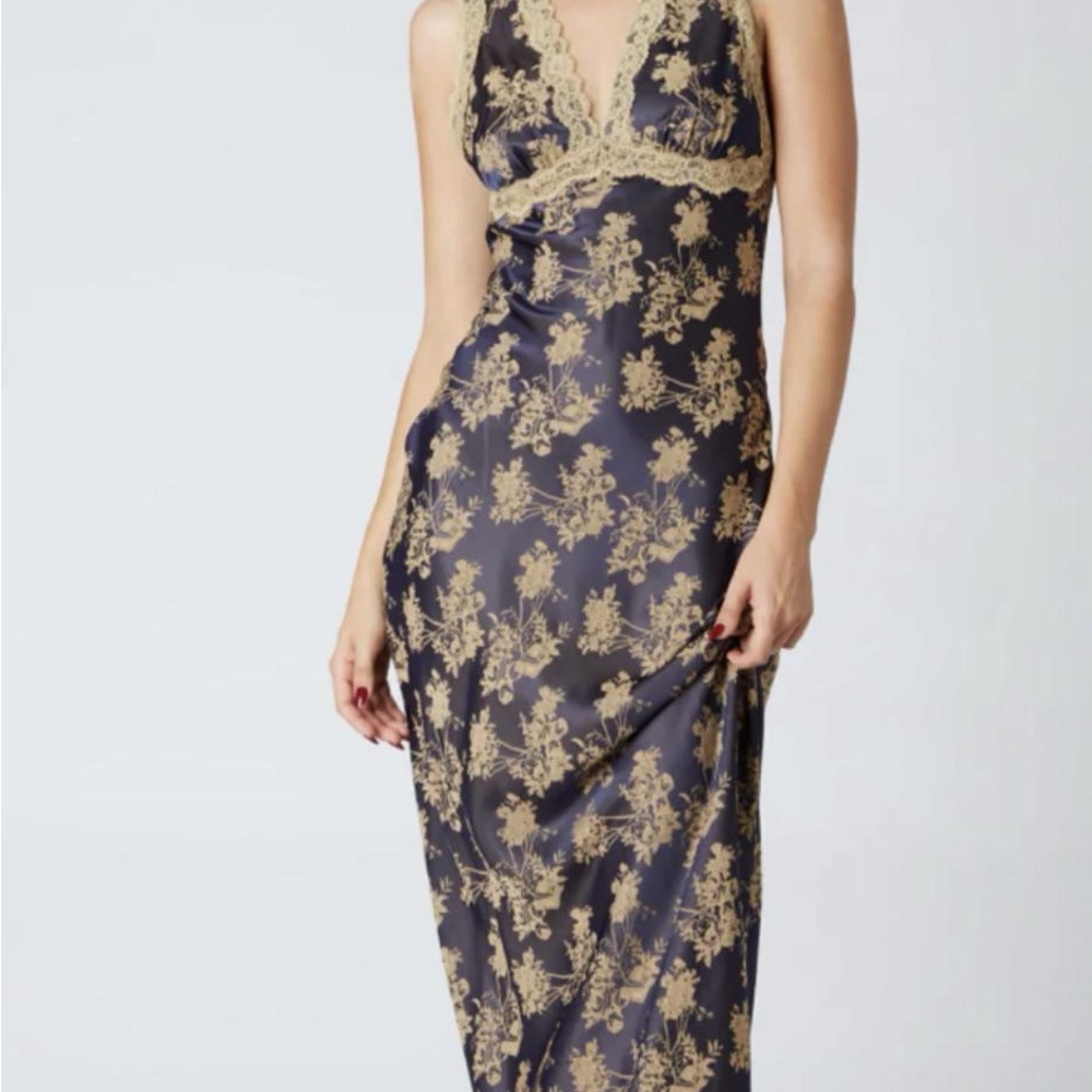Elegant Navy and Gold Lace Dress